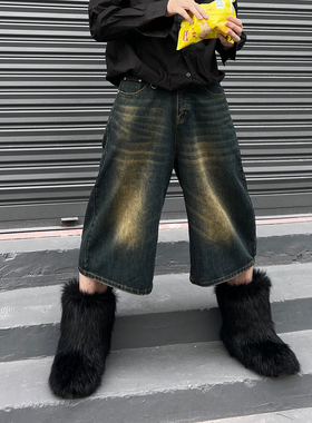 IHF INFiniTE HF“艾克时间刺客”水洗擦色做旧复古美式牛仔短裤