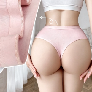 欧美性感高腰收腹丁字裤女运动健身简约纯棉无痕高弹大码女士内裤