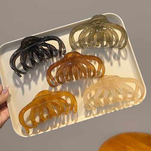 新款果冻色大号抓夹女高级感盘后脑勺发量多高马尾复古风鲨鱼夹子