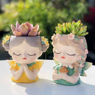多肉可爱花盆小盆栽女孩天使仙女创意情绪稳定桌面摆件女神节礼物
