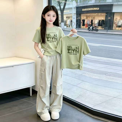 女童夏套装新款女大童薄款工装裤