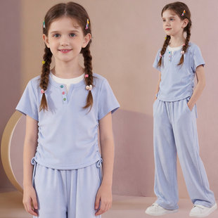 女童夏套装2026新款今年流行爆款女孩夏季休闲运动服儿童短袖长裤
