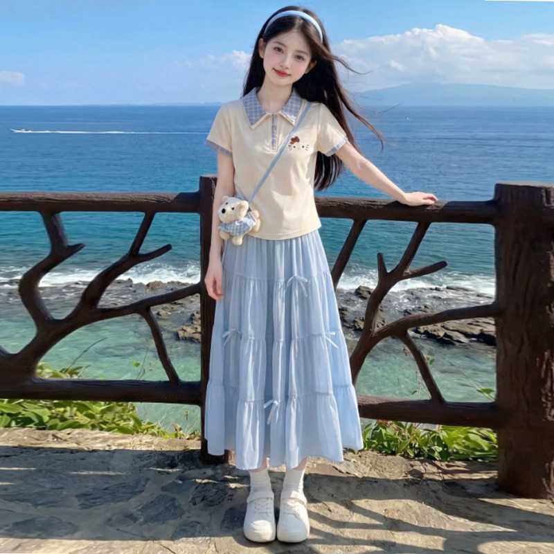 女童超好看韩系裙女孩半身裙套装图片