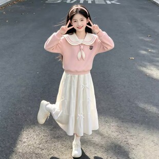女童套装2026秋季新款儿童甜美学院风海军领卫衣蛋糕裙两件套时尚