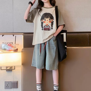 女童短裤夏季外穿薄款2026新款儿童裤子套装女大童夏装牛仔五分裤