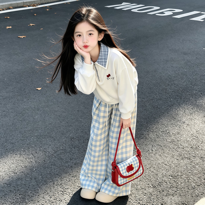 秋季女童甜美穿搭2026新款女孩洋气独特漂亮卫衣套装中大童春秋装