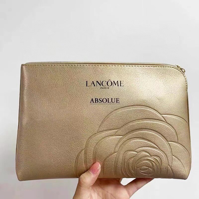 兰蔻专柜赠品金色化妆包定制款便携大容量高级感手拿包收纳包防水