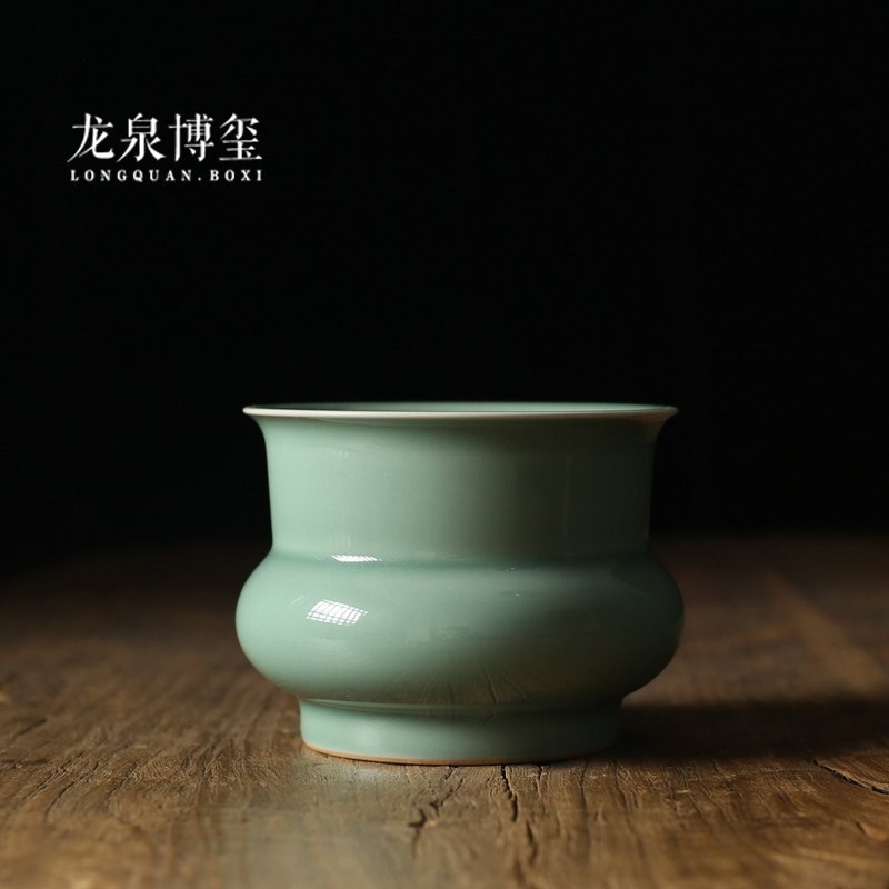 龙泉青瓷大师胡建勇手工高档水洗水盂渣斗建水功夫茶道弟窑梅子青