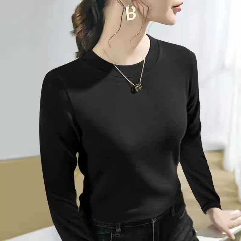 圆领打底衫女2025秋冬新款洋气内搭可外穿修身长袖高级感黑色上衣
