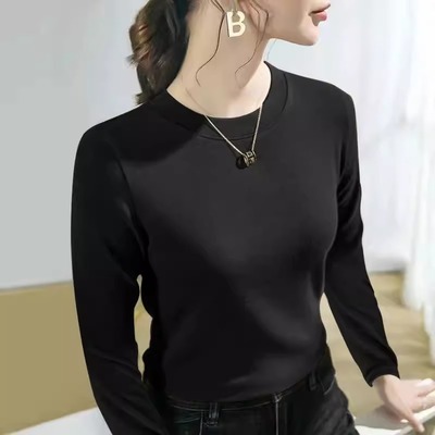 圆领打底衫女2025秋冬新款洋气内搭可外穿修身长袖高级感黑色上衣