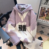 复古高级感假两件连帽针织卫衣女 韩版 秋季 温柔系穿搭女2023年新款