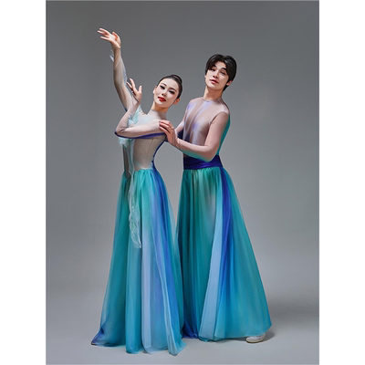 2025新款中国风现代古典舞演出服男女飘逸艺考群舞绿水青山舞蹈服