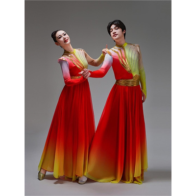 新款现代舞蹈演出服中国梦开场舞大摆裙男女合唱飘逸歌伴舞表演服