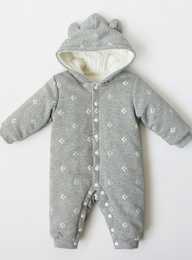 菊之布忆 自制秋冬季纯棉花婴童男女宝宝连体带帽哈衣爬服棉衣