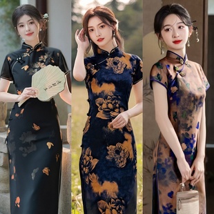 复古盘扣年轻气质修身 短袖 优雅连衣裙 改良旗袍国风长款 2025新款