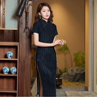 新中式改良旗袍素雅长款2025夏季年轻高端修身显瘦文艺气质连衣裙