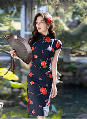 黑色旗袍2025新款新中式年轻款高端老上海日常改良连衣裙长款