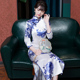 旗袍国风青花瓷仿真丝长袖 长旗袍走秀演出拍照礼服气质显瘦妈妈装
