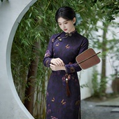 优雅长款 印花旗袍复古江南知性系气质传统旗袍新款 七分袖 年轻款