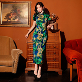 盘扣修身 气质优雅中国风古法短袖 开叉连衣裙 旗袍女夏季 绿色新中式