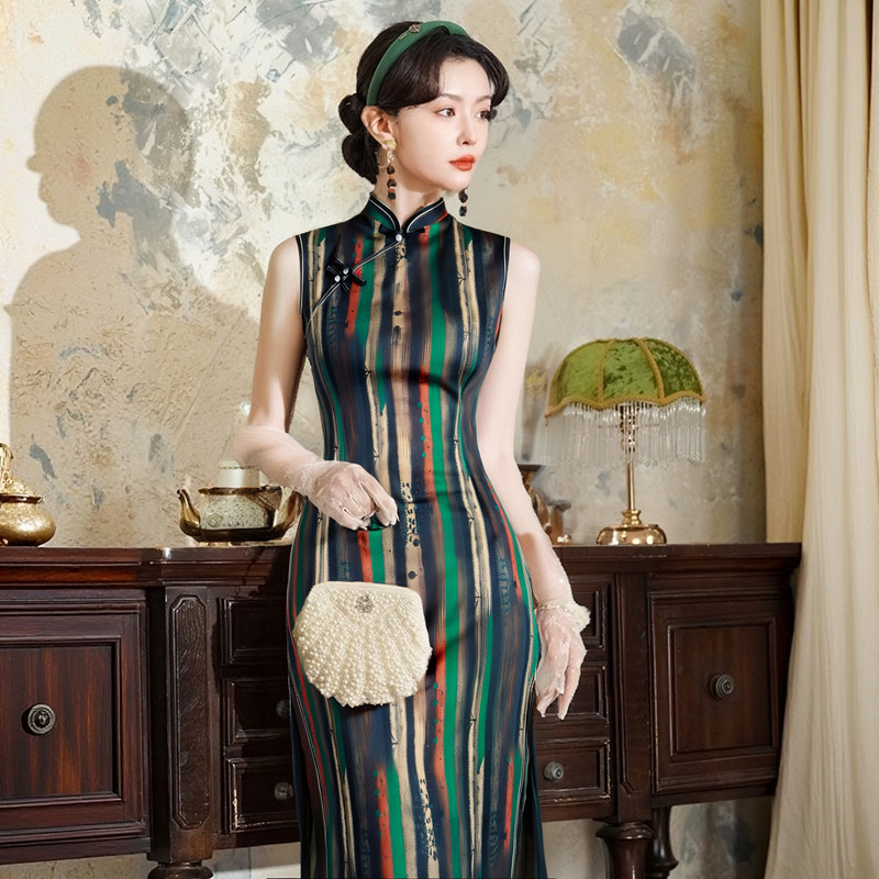 老上海收腰旗袍无袖典雅长款民国风女2025新款春夏日常改良新中式