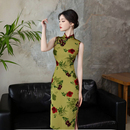 新中式 旗袍女風(fēng)蝴蝶高級(jí)感小眾優(yōu)雅氣質(zhì)訂婚日常走秀演出 無袖