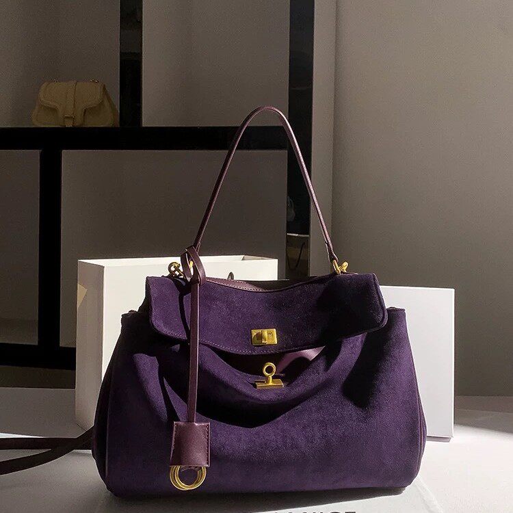 轻奢高级感磨砂巴西莓紫托特包女2025秋冬新款潮流时尚单肩斜挎包