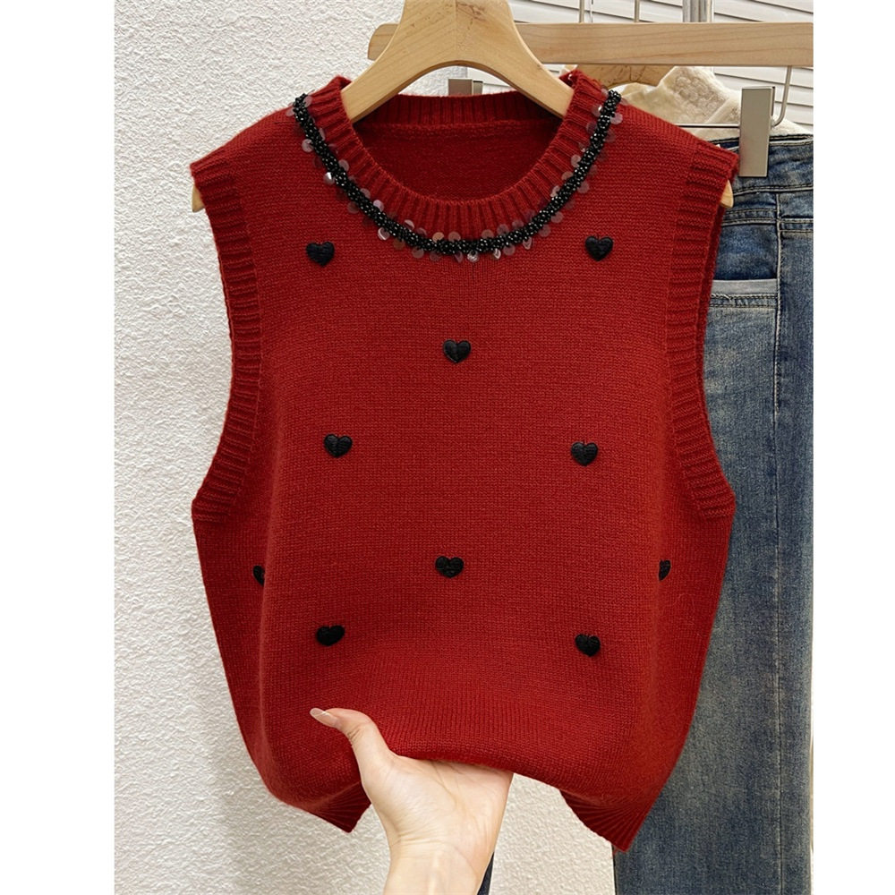 甜美小清新针织马甲女外搭2025早春洋气圆领叠穿宽松无袖坎肩背心