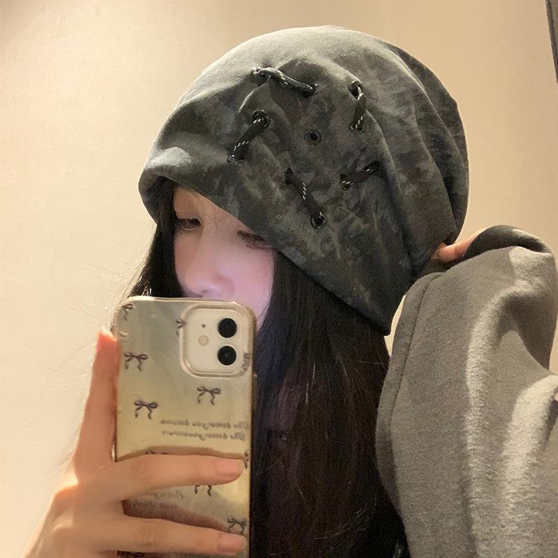 美式复古废土风堆堆帽女春秋小众设计感套头冷帽显脸小包头帽子