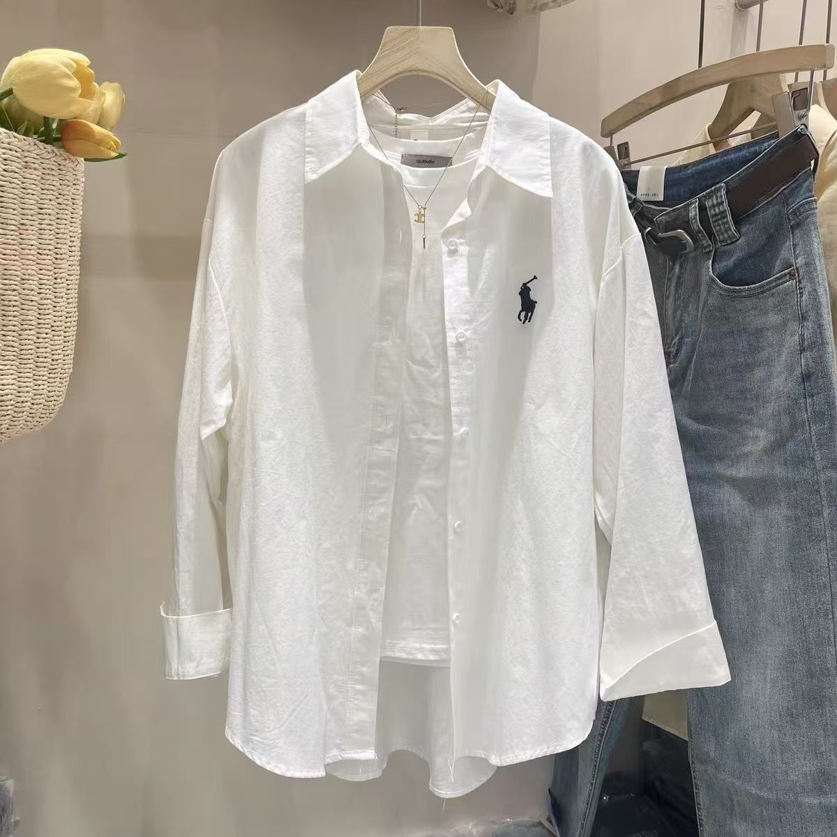 法式小马刺绣纯棉衬衫女春夏季叠穿设计感衬衫女早秋防晒外套上衣