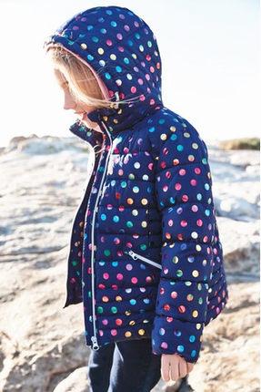 英国NEXT女大童9岁（134）深蓝色彩色圆点连帽加厚中款防水棉服