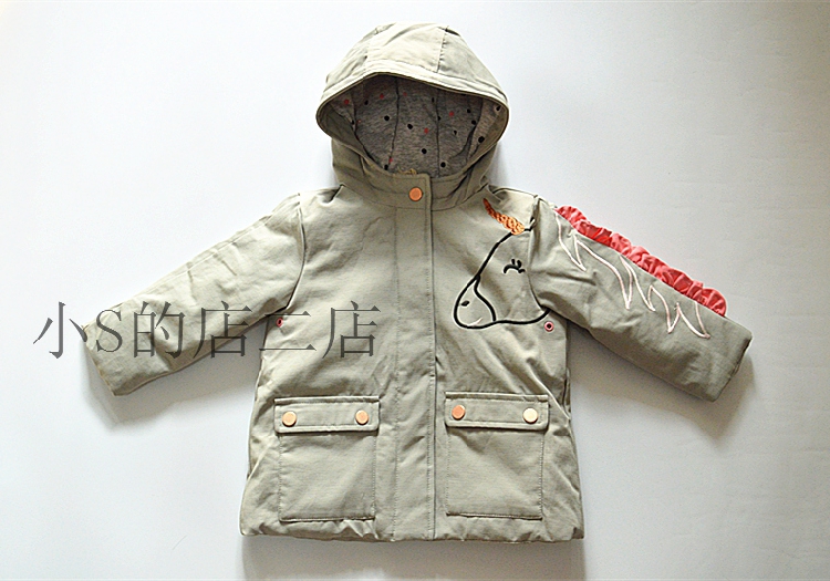小S的店NEXT卡通独角兽浅灰色女童连帽薄款棉服3个月到5岁