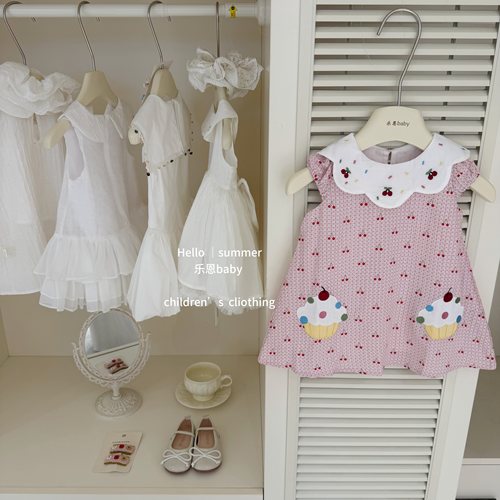 【乐恩baby】粉色樱桃！2026女童夏季甜美樱桃蛋糕背心裙宝宝连衣