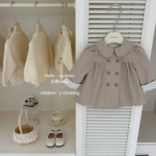 【乐恩baby】伦敦日记！原创女童秋冬季洋气娃娃领中长款风衣外套