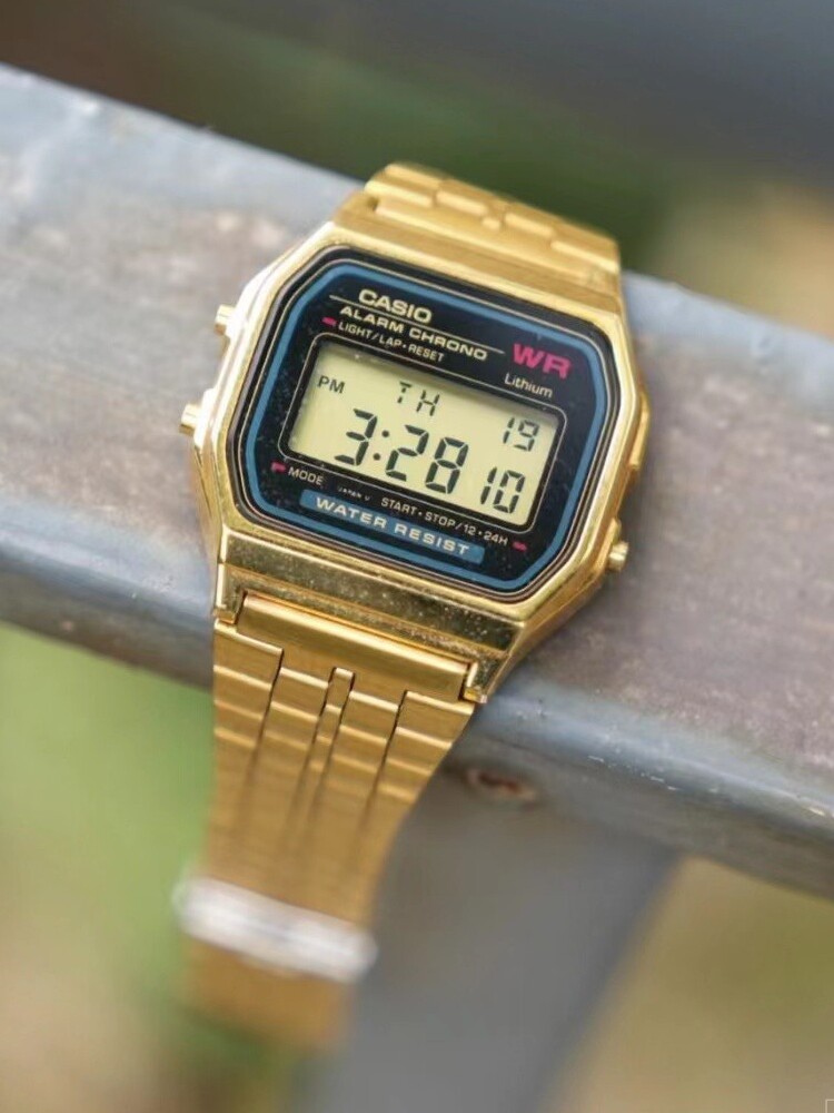 卡西欧多功能户外百搭小金块小金表复古防水不锈钢数码腕表a159wg