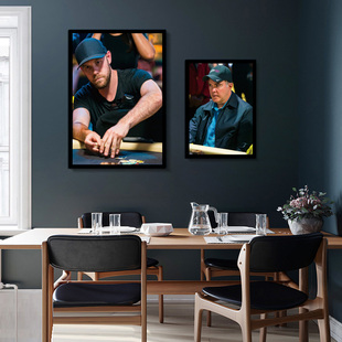 纸牌装饰画桌游棋牌室圆形挂画德州扑克名人明星订制赌场画可定做