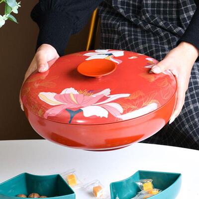 创意结婚旋转糖果盒婚庆红色干果盘带盖分格家用客厅零食水果篮