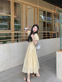 温柔法式 收腰显瘦气质公主裙长裙 2025新款 茶歇泡泡袖 连衣裙女夏季