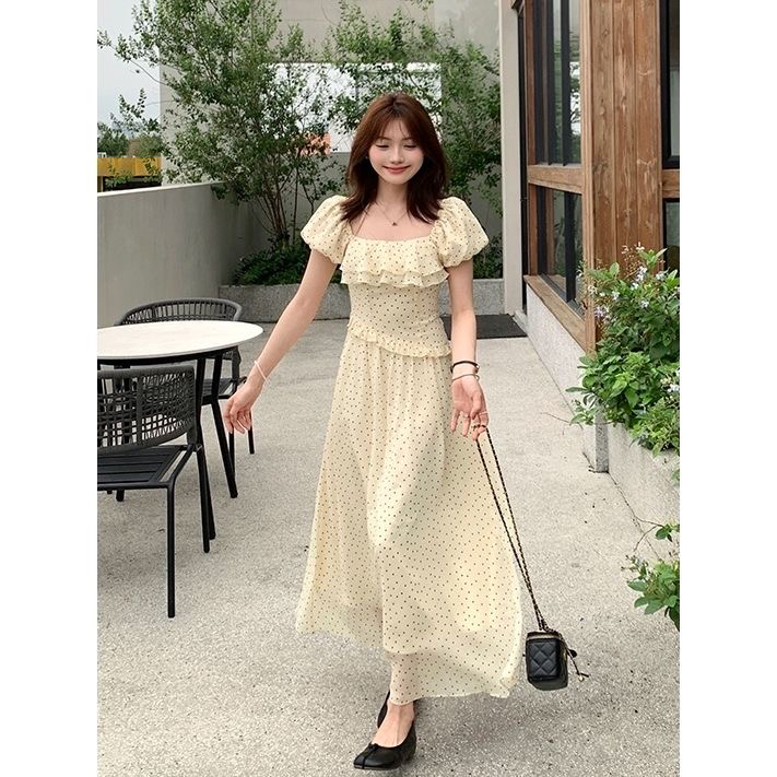 韩版小个子设计感波点短袖连衣裙女夏季收腰显瘦初恋甜美仙女裙子