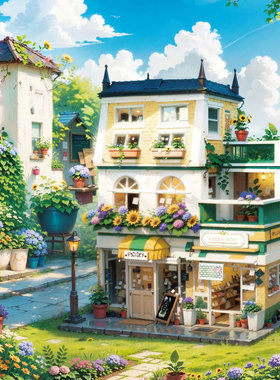 哲高613031花园酒店街景拼组装摆件模型儿童玩具女孩闺蜜节日礼品