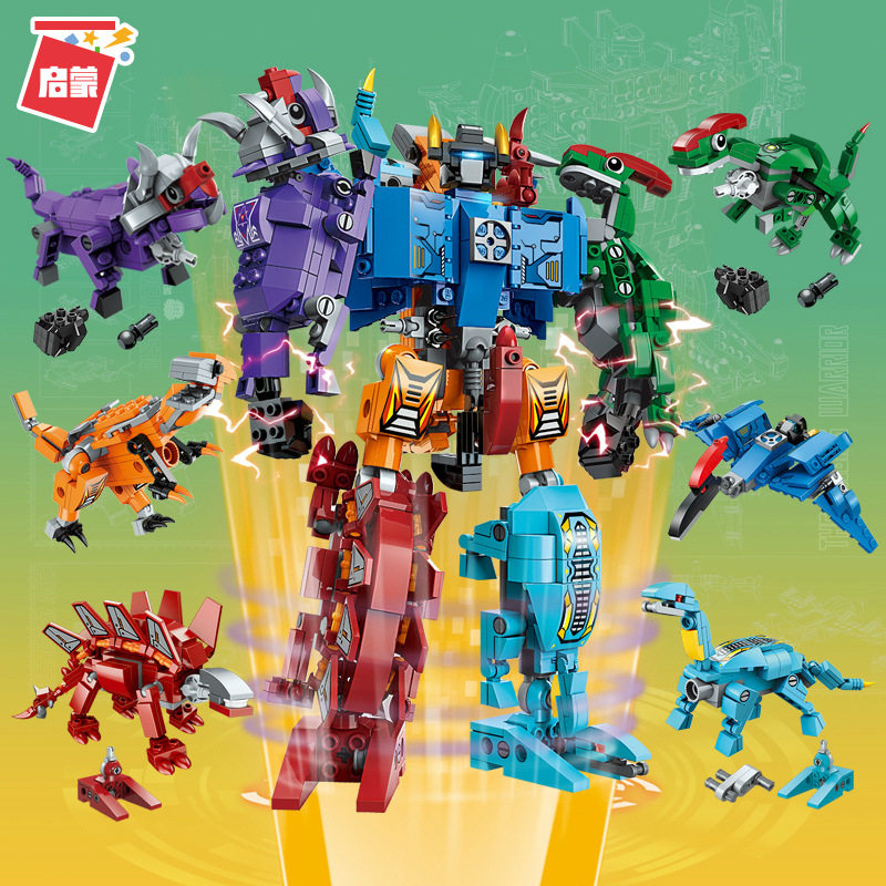 启蒙积木1414修罗战神儿童小颗粒拼装恐龙变形机器人玩具拼装积木
