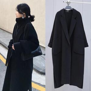 中长款毛呢外套女2025秋冬新款宽松过膝呢子大衣黑色百搭风衣开衫
