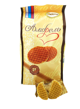 俄罗斯进口拉丝饼干阿孔特农庄炼乳夹心瓦夫饼拔丝零食包邮