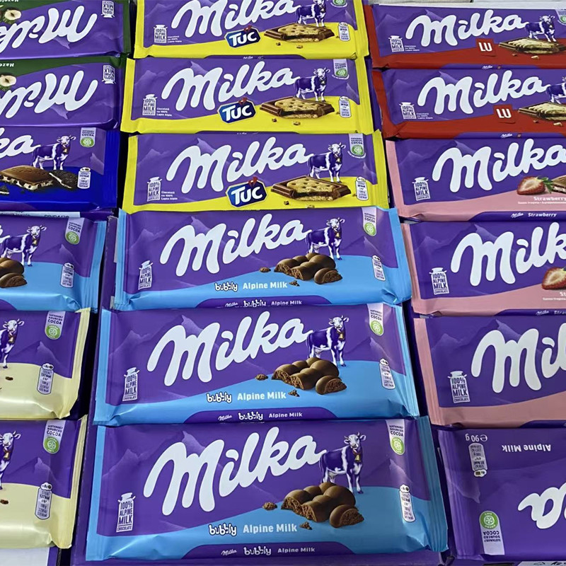 欧洲进口德国milka妙卡牛奶巧克力奥利奥饼干夹心草莓榛子气泡