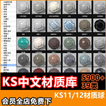 6000个keyshot11中文材质库KS12/2024材质球纹理车漆瓷砖硅胶皮革