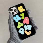 iPhone15亮黑色11软硅胶12全包X网红17可爱16prm女款 ins彩色英文字母适用苹果17promax不会撞壳 手机壳新款