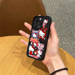 日韩ins可爱卡通爱心猫咪适用苹果17promax小众不撞款 iphone15亮黑色14pro硅胶13磨砂12女16软壳 手机壳新款