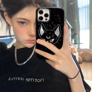 iPhone15亮黑色16软硅胶12全包14pro网红13男女款 韩国ins小众潮酷狗狗适用苹果17promax不会撞壳 手机壳新款