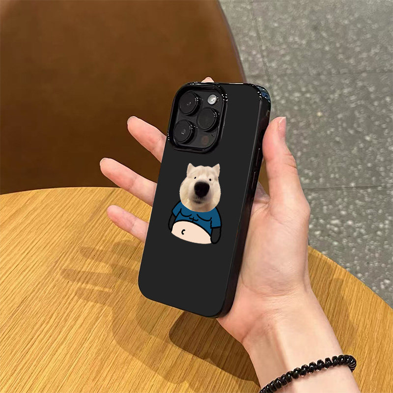 ins趣味卡通肚腩小狗手机壳适用苹果17promax新款iPhone16亮黑色15pro磨砂14硅胶13薄款12男生11全包防摔软壳