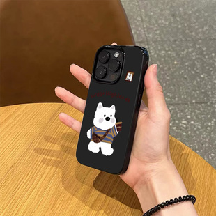 韩风ins秋冬西地小狗手机壳适用苹果17promax新款 11超薄14全包防摔软壳 iPhone16亮黑色15pro硅胶13磨砂12女款